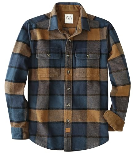 Dubinik® 10.8 oz Camicia in Flanella da Uomo in Cotone Pesante – Manica Lunga a Quadri con Bottoni