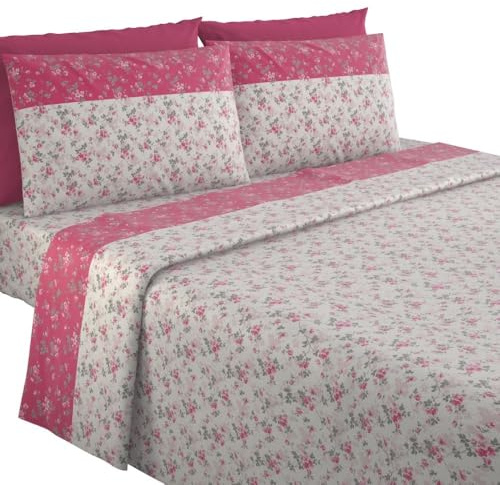MAXIME MAISON - Completo Flanella Singolo in Cotone Stampato, Set Lenzuola in Flanella Letto Singolo Invernali con Fantasia Elegante (Garden Cipria)