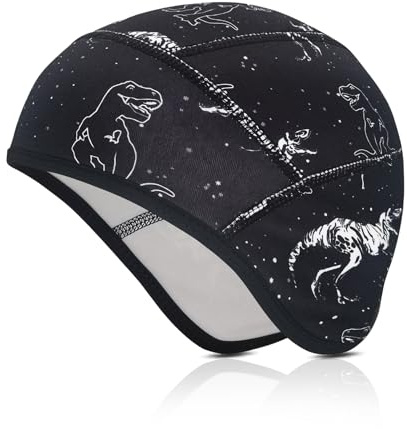 CHUANFU Bonnet de Vélo d'hiver pour Enfants, Casquette de Cyclisme Chaude avec Protection des Oreilles, Bonnet Coupe Elastique Casque Velo Mignonne Doublure pour Garçons et Filles (Dinosaure)
