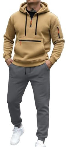 Generisch Chándal con capucha, chaqueta con cremallera completa con múltiples bolsillos y pantalones de chándal a juego para ropa deportiva y casual