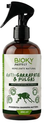 Bioky Protect Spray Garrapatas y Pulgas 250ml | Repelente ideal para Ropa, Casa, Camping, Excursiones | con Aceite de Geranio, Clavo y Canela | x10 veces Más Concentrado | No Mancha