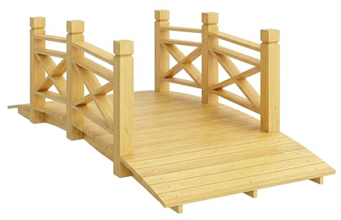 Outsunny Puente de jardín de madera carbonizada arqueada 1,74 m – Pasarela con mano corredora segura y carga 200 kg – Decoración exterior tratada y resistente, natural