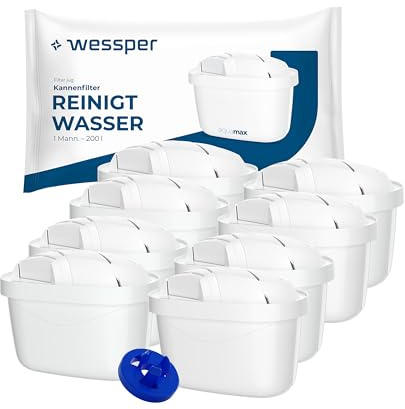 Wessper vattenfilterpatroner set om 8 | Kompatibel med Brita, Dafi, Philips och Aquafloow vattenfilterkannor | Minskar klor och kalk för renare dricksvatten | Kompatibel med vattenfilterkannor