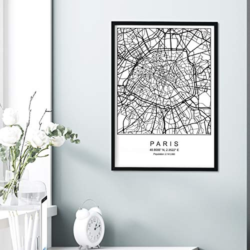Nacnic - Lámina Mapa Ciudad París - Poster Nórdico en Blanco y Negro - Decoración Moderna Minimalista para Salón, Dormitorio, Habitación, Hogar