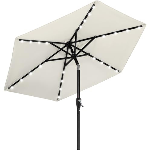 ABCCANOPY 2.3M Patio Umbrella Ourdoor Solar Umbrella LED Umbrellas with 32LED Lights, Tilt and Crank Table Umbrellas for Garden, Deck, Backyard and Pool,12+Colors