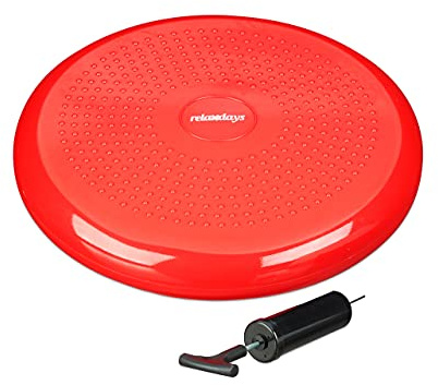 Relaxdays Set of 1 Balance Disc, 33 cm Stability Wobble Cushion with Air Pump, Balance Pillow, Fitness Board, Red