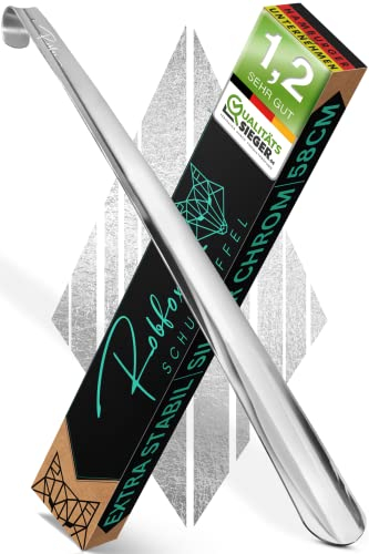 Robfox Edelstahl Schuhlöffel 58cm lang I langer Schuhloeffel I extra stabil Metall Schuhanzieher kurz I Premium Schuhanziehhilfe perfekt für jeden Schuh I Schuhlöffel Metall lang (silber glanz)