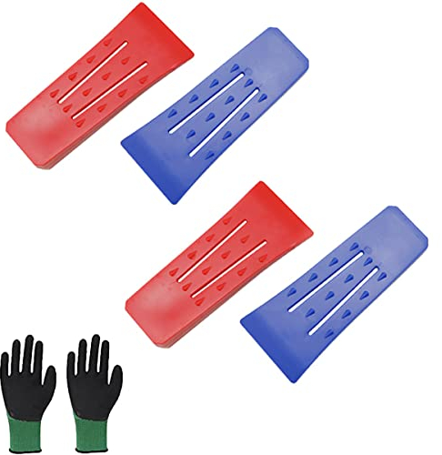 KOKITS 4 Stück Fällkeil, Spaltkeil,Fällkeil Forst, Baum Fällkeil, Baumkeile Kunststoff,6 Zoll, 1 Stück Fäustlinge,Baumschneiden, Schlagfest (Blau, Rot)
