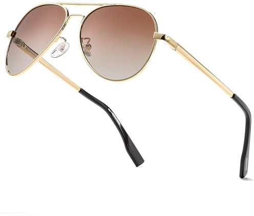 LOJUDI Pilotenbrille Polarisiert Sonnenbrille für Herren Damen Fliegerbrille Piloten Retro mit UV400 Schutz (Gold/Braun Linse)