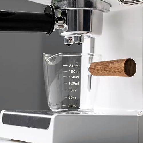 SUQ Jarra de Vidrio con Mango de Madera, Mini Taza de Leche, Mini Jarra Espumosa Tazas, para Café, Té o Jarabe de Arce, Salsa de Miel, Hoteles, Casas de Té, Restaurantes(210ML)