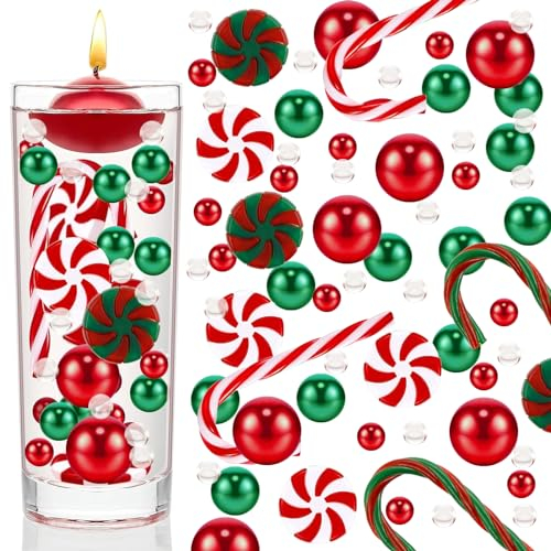 Weihnachts Vasenfüller, 6054 Stück Schwebende Christmas Decorations, Schwimmende Perlen Wasserperlen Durchsichtig, Zuckerstange und Bonbons aus Plastik für Vasenfüller Weihnachten Deko