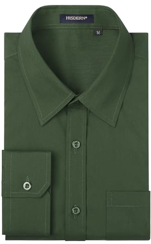 HISDERN Mens Green Shirts Formal Dress Shirt Long Sleeve Shirts for Men Casual Regular Fit Shirt 5XL