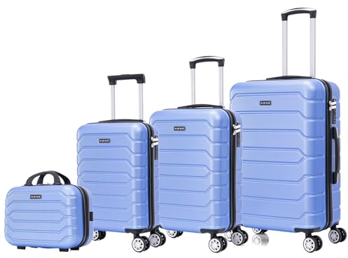 Mi Ko Mi Ka Conjunto de Maletas de Viaje Elegantes: Carcasa Ligera de ABS, Cerradura Numérica, 4 Ruedas Giratorias 360°, Asa Telescópica de Aluminio | Juego de 3 o 4 Maletas (8002, Lila Azulado)