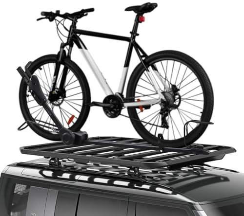 Hanmorfarbi Portabicicletas de techo del coche, Portabicicletas trasero de aleación de aluminio, Doble antirrobo universal portabicicletas, Techo vertical Portabicicletas