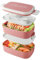 Bento Lunch Box stapelbar, 1400ml Behälter mit 4 Fächern und Besteck, auslaufsichere 2-Schicht-Boxen, für Erwachsene Kinder Büro, Mikrowelle spülmaschinenfest (Rosa)