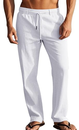 LAOARA Byxor Bomull Linne Herr Sommar Yoga Byxor Casual Lösa Byxor Med Elastisk Midja Herr M-2XL