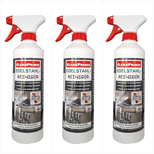 Set detergente in acciaio inox, 3 x 500 ml, pulitore per cappa da cucina, in acciaio, ringhiera in acciaio inox, ringhiera per balcone, corrimano interno esterno in acciaio inox