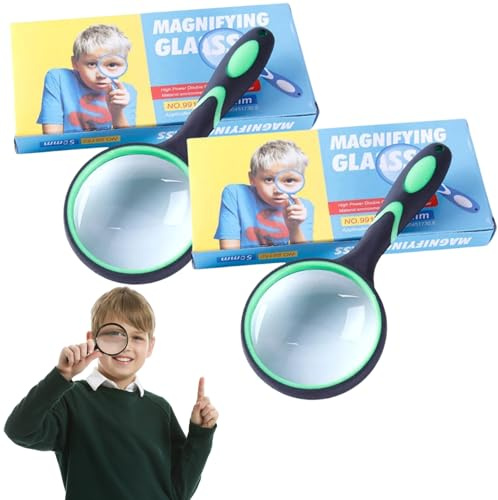 Lecture,2 pièces Loupe Grossissante à Main, Loupe Enfant,Loupe de Lecture,pour Livres scientifiques, journaux, Lecture, Insectes, Passe-Temps, Observation de qualité supérieure