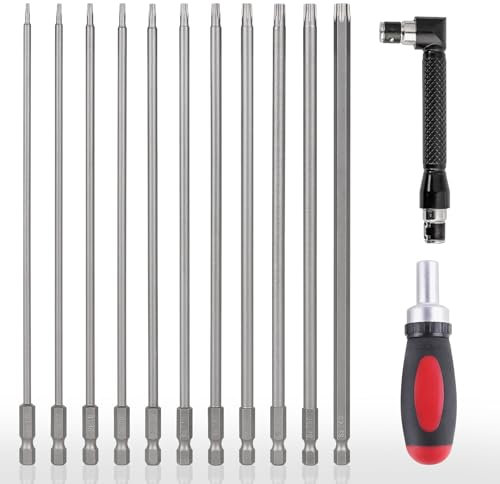 CPROSP Tournevis à Main Sets avec 2 Tournevis à Cliquet Magnétique, 11PCS Torx Hex Tige 200mm, S2 Alliage d'Acier, T5 T6 T7 T8 T9 T10 T15 T20 T25 T27 T30 T40, Embouts Magnétiques