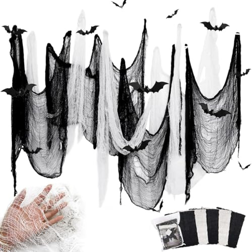 Panno Raccapricciante di Halloween, Garza di Halloween Spaventoso, tessuto spaventoso, Decorazioni Horror Garza, Per Decorazione Spettrale per Feste Casa Infestata (3 Nero+2 Bianco)
