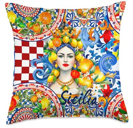 Sicilian Moors Head Summer Lemon Colorful Art Throw Pillow