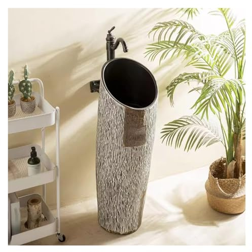 Lavabo De Pedestal Estilo Chino De 96 Cm De Altura, De Cerámica Gruesa Y Sobre Encimera Con Grifo, Para Interior Y Exterior.(Set 5)