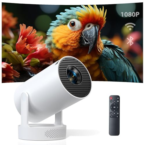Bärbar miniprojektor med 1080P 4K stöds, 20 000 lumen, Wi-Fi 6 och Bluetooth 5.0, 180° roterbar hemmabioprojektor med automatisk vertikal nyckelsten och hiFi-högtalare