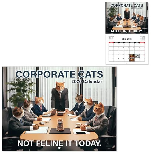 LUMOOM Calendario de Pared 2026, Divertido Gato Calendario 2026, Humor Cats Calendar con 12 Motivos, Calendario Mensual Gato, Regalo para Navidad y Cumpleaños (Gato de Trabajo Electrónico)