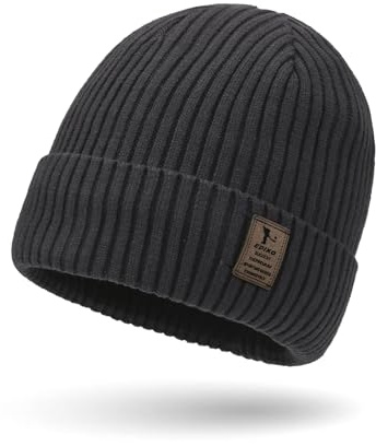 SEFIRST Cuffed Beanie, Gorro Invierno Hombre y Mujer de Lana Merino, Gorro Unisex Adulto, Gorros de Punto con Dobladillo, Gorras de Hombre Invierno, Gorros Invierno Mujer, Gris Oscuro