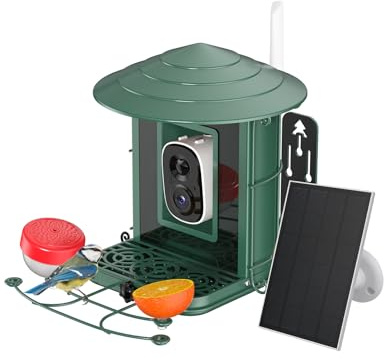 4UMOR Comedero Pajaros con Cámara 2K HD IA Detección Inteligente | Grabación Tiempo Real, Comedero Pajaros Exterior de Metal con Solar Visión Nocturna, Repeler Ardillas, Guardar en la Nube
