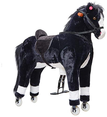 Pink Papaya XXL Reitpferd auf Rollen PACO, 90cm Spielpferd, fahrendes Schaukelpferd bis 80 kg belastbar, Spielzeug Plüsch Pferd zum Drauf sitzen mit Sounds