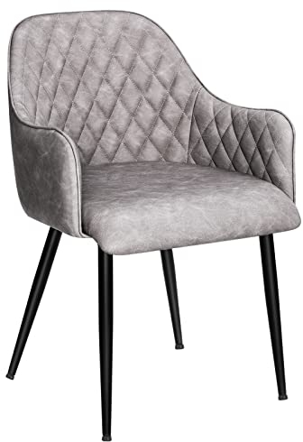 SONGMICS Esszimmerstuhl, Sessel, Polsterstuhl mit Armlehnen, PU-Bezug, Vintage, bis 110 kg belastbar, für Esszimmer, Wohnzimmer, Schlafzimmer, grau LDC085G01, 0194343106977