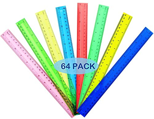 LYDTICK 64 Pack Rulers Bulk for Classroom 12 inch, Plastic Clear Rulers for Office Back to School Supplies with Inches and Centimeters