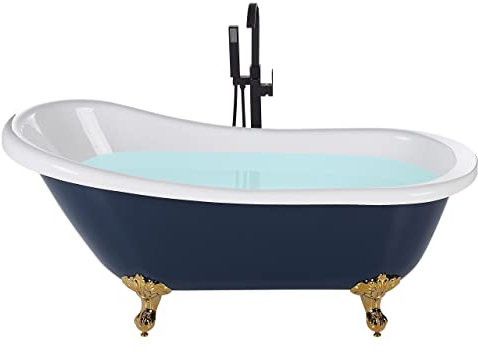 Retro Badewanne blau/weiß oval freistehend 153 x 77 cm Löwenfüße in Gold Cayman
