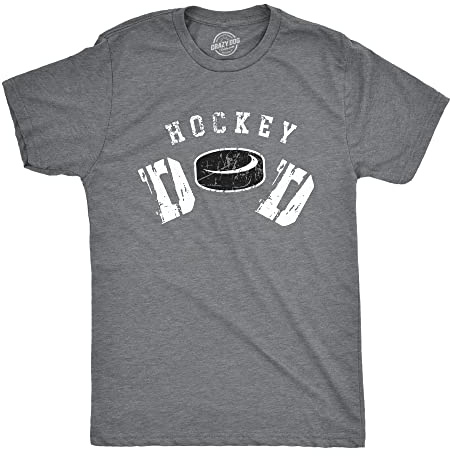 Mens Hockey Dad T Shirt Funny Cool Ice Hockey Puck Graphic Tee for Guys Funny T Shirts Dad Joke Apparel for Men Cool Hockey Short Sleeve Dark Grey XL