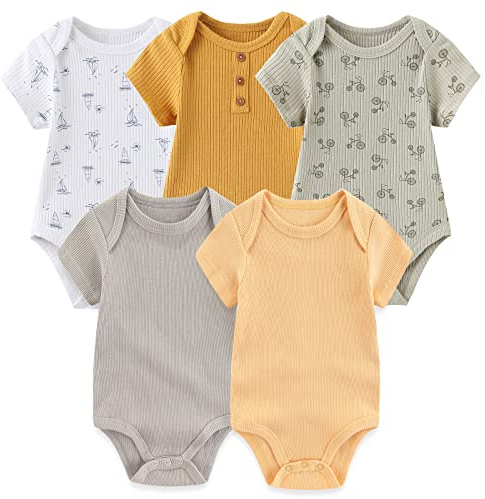 MAMIMAKA Body de manga corta para bebé recién nacido, chaleco de algodón, paquete de 5, 0-12 meses, Body-3, 1 mes