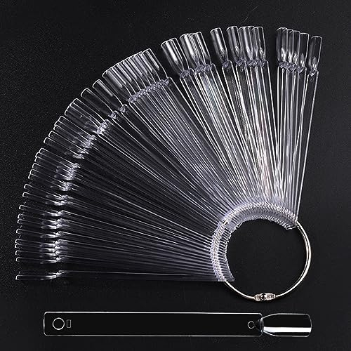 luoshaPUCY Nuancier Ongle, 50 Pcs Presentoir Ongles Cartes de Couleur Montrer Forme D'éventail Présentoir Faux Ongles Couleur Nuancier Bâtons d'Affichage Nuancier Ongles Éventail (Transparent)