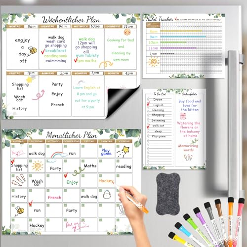 YIMAKJ Magnetischer Wochenplaner 4 Stk, Wochenplaner Monatsplaner To-do Tafel Habit Tracker, Wochenplaner Abwischbar, Planungstafeln Whiteboard Speiseplan Küche for Büro Schulsachen Küche Office