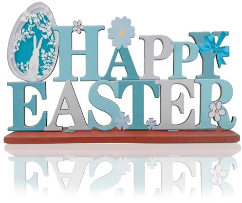 BOOSHMall Espositori Decorativi per Pasqua, Decorazioni pasquali in Legno, Cartello per Supporto con la Scritta Pasqua, per la Decorazione Primaverile, Feste Giardino Casa Decorazioni