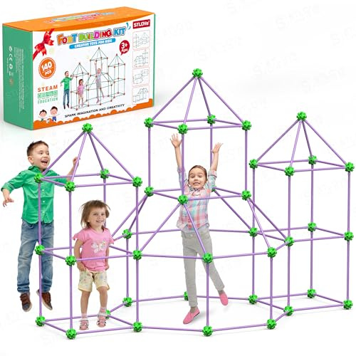 STLOVe 140 PCS Kids Fort Building Kits, Educational Toys DIY Construction Castles, Den Building Kit Play Tent for Indoor& Outdoor, Play House Toy Building Sets for 5+Years Old-Purple