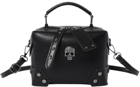 LERONO Sacs pour femme, petit sac à main en cuir synthétique, sac à bandoulière gothique, punk, tête de mort, croix, chaîne avec poignée sur le dessus pour femme, crâne