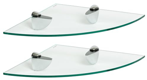 Harbour Housewares 2X Klar 30cm Schwebende Eckregale aus Glas - Badezimmer Dusche Küche Regale Lagerung Anzeigeeinheit mit Silberne Klammern