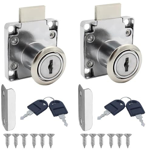 2 Stück Schrankschloss mit Schlüssel,22mm Möbelschloss,Nockenschloss, Rostfreier Stahl Spindschloss mit Schlüssel, für Schubladen und Schränke