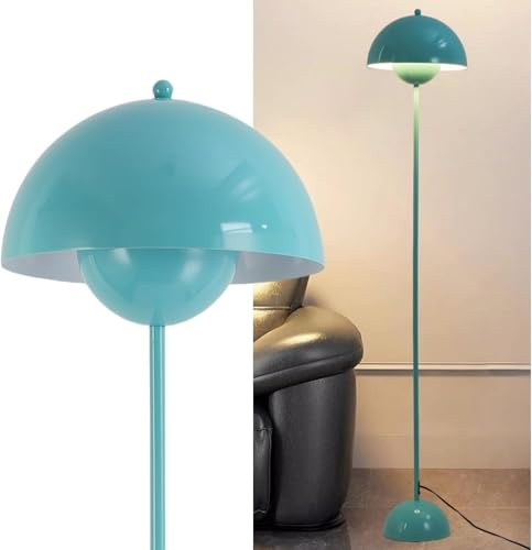 Alpinaluz Lámpara de Pie de Acero con Pantalla Abovedada – Estilo Moderno, Nórdico y Retro – Luz Indirecta – Casquillo LED E27 – Interruptor de Pie para Salón, Dormitorio o Comedor (Turquesa)
