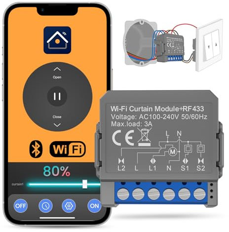 Smart WiFi Roller Shutter Switch Module with Percentage Function, WiFi Roller Shutter Switch for Roller Shutter Motor with Alexa, Google Home Voice Control and Smart Life App Remote Control