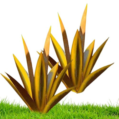 OnIUeZky 2pcs Jardin Tequila décor DIY métal Tequila Sculpture Rustique Metal Agave Yard Art pour pelouse extérieur décoration Jardin décoration Jaune..