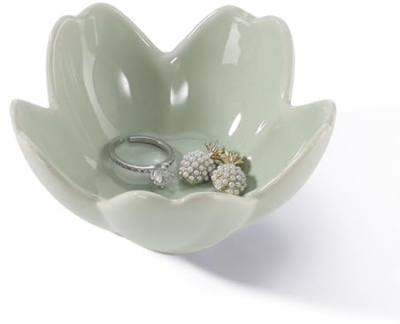 YZMICSTAR Flower Ring Dish Holder,Jewelry Dish Tray,Small Trinket Tray,Jewelry Plate Bowl,Key Bowl,Decorative Plate,Mothers Day Birthday Gifts for Women Mom Friends,Ceramic Kiln effect Green