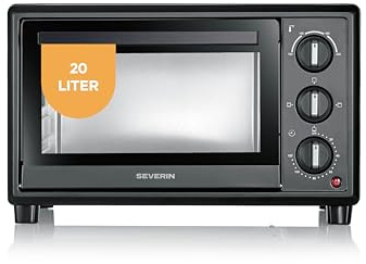 Severin Horno de sobremesa, 20L, hasta 230°C, temporizador 120 min, minihorno, calor superior-inferior, bandeja para hornear y recogemigas, rejilla grill, desconexión automática, 1600W, negro, TO 2078
