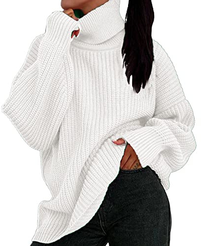 Generisk stickad tröja för kvinnor, långärmad vintertröja, oversize polotröja, elegant, varm, grovstickad tröja, långärmad stickad tröja, termovintertröja, ledig damtröja