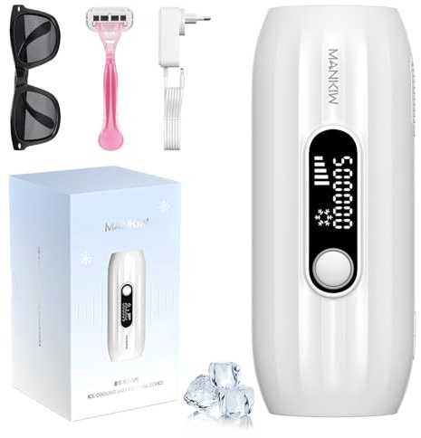 MANKIW Dispositivo IPL Epilazione con Funzione Raffreddante, 5 Livelli di Energia & 500.000 Impulsi Luminosi, Modalità Automatica e Manuale, Alternativa alla Depilazione Laser, Gambe, Ascelle e Bikini